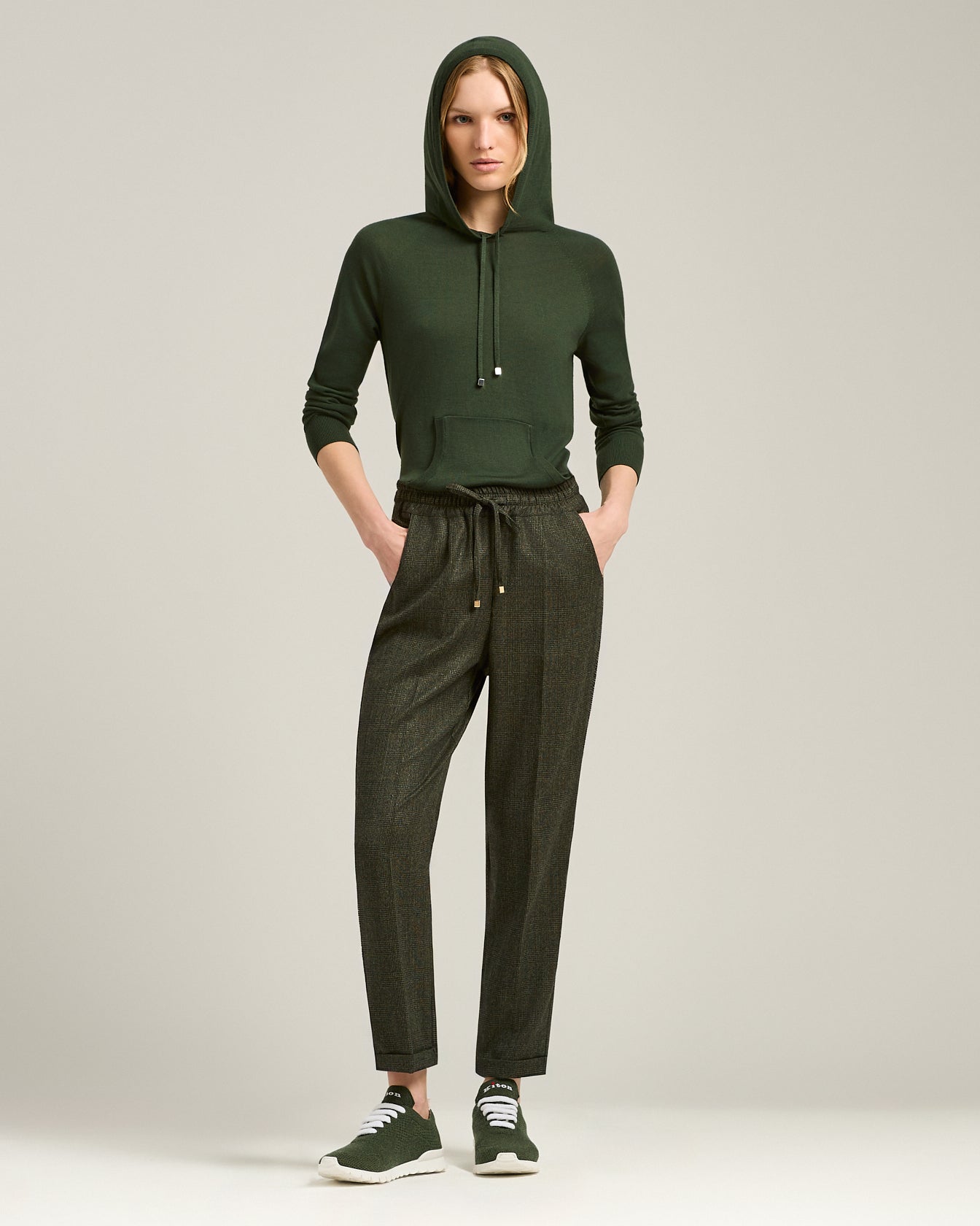 Kiton Knitwear Hoodie Wolle forestgrün Kapuze